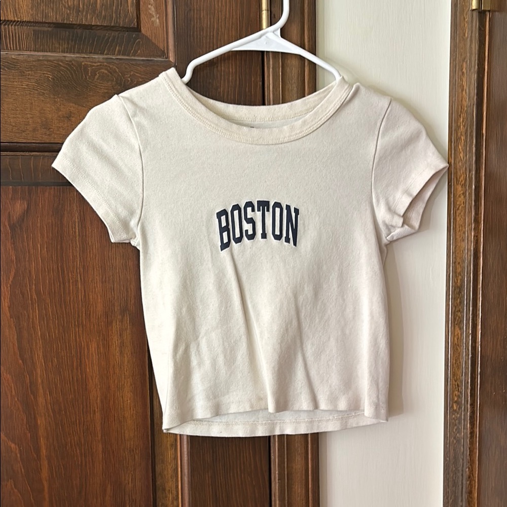 Brandy Melville Cream Boston Tee Short Sleeve